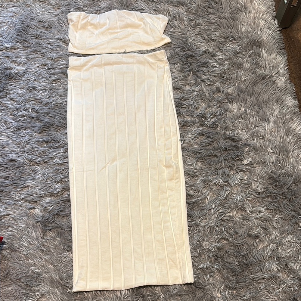 Cream Tube Top Midi Skirt Set